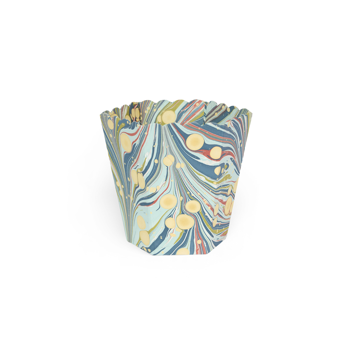Ocean Swirl – Hand Marbled Scalloped Basket (8.5" W x 7.5" D x 8" H)