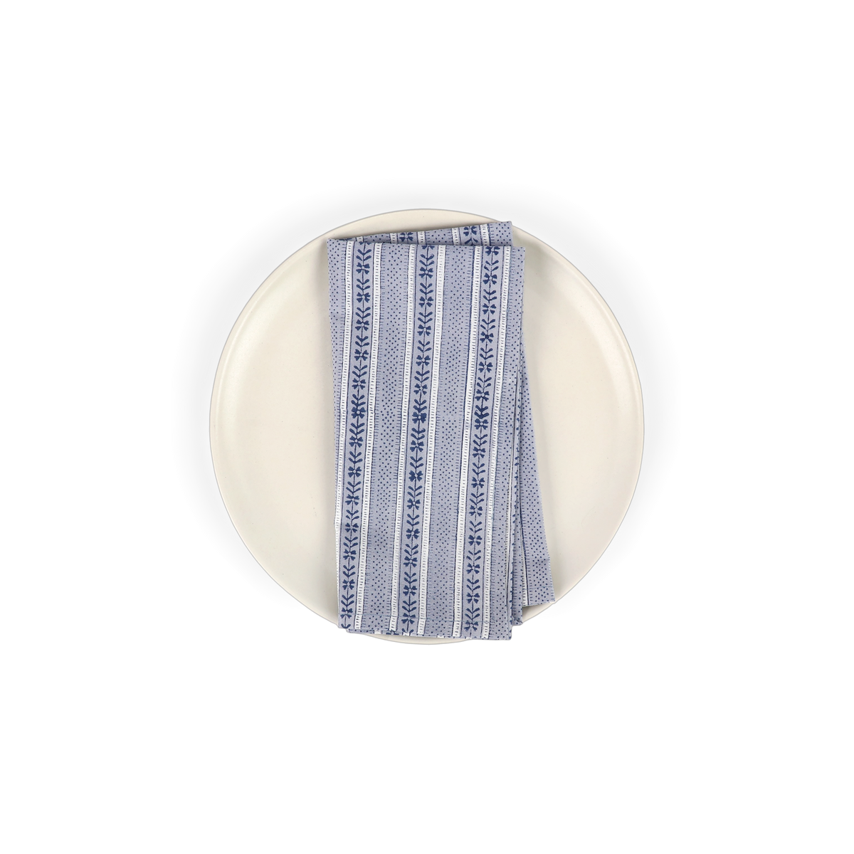Harbor Blue Floral Stripe – Hand Block Printed Cotton Napkin (Set of 2) (18" x 18")
