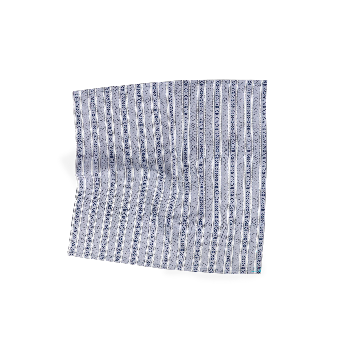Harbor Blue Floral Stripe – Hand Block Printed Cotton Napkin (Set of 2) (18" x 18")