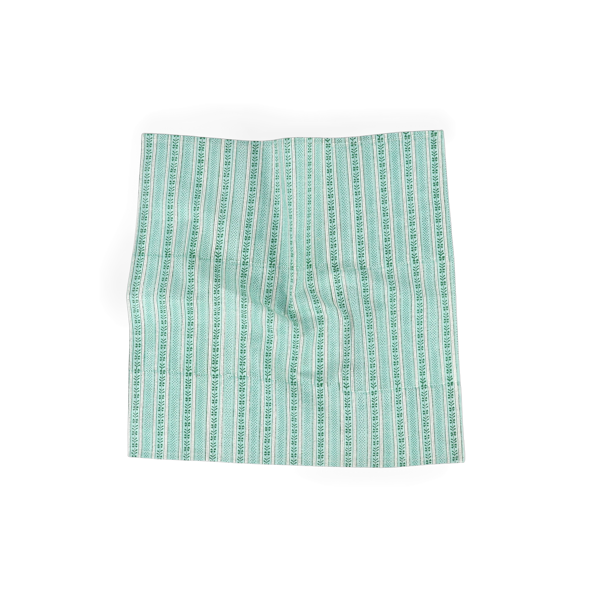 Celadon Green Floral Stripe – Hand Block Printed Cotton Napkin (Set of 2) (18" x 18")