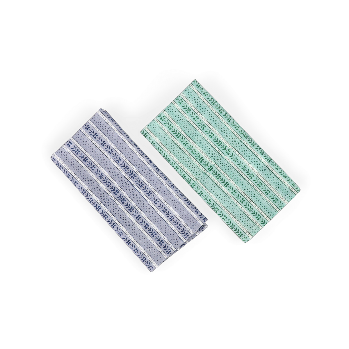 Harbor Blue Floral Stripe – Hand Block Printed Cotton Napkin (Set of 2) (18" x 18")
