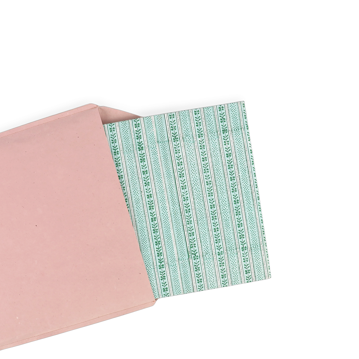 Celadon Green Floral Stripe – Hand Block Printed Collapsible Basket (9.5" x 9.5" x 10.5")