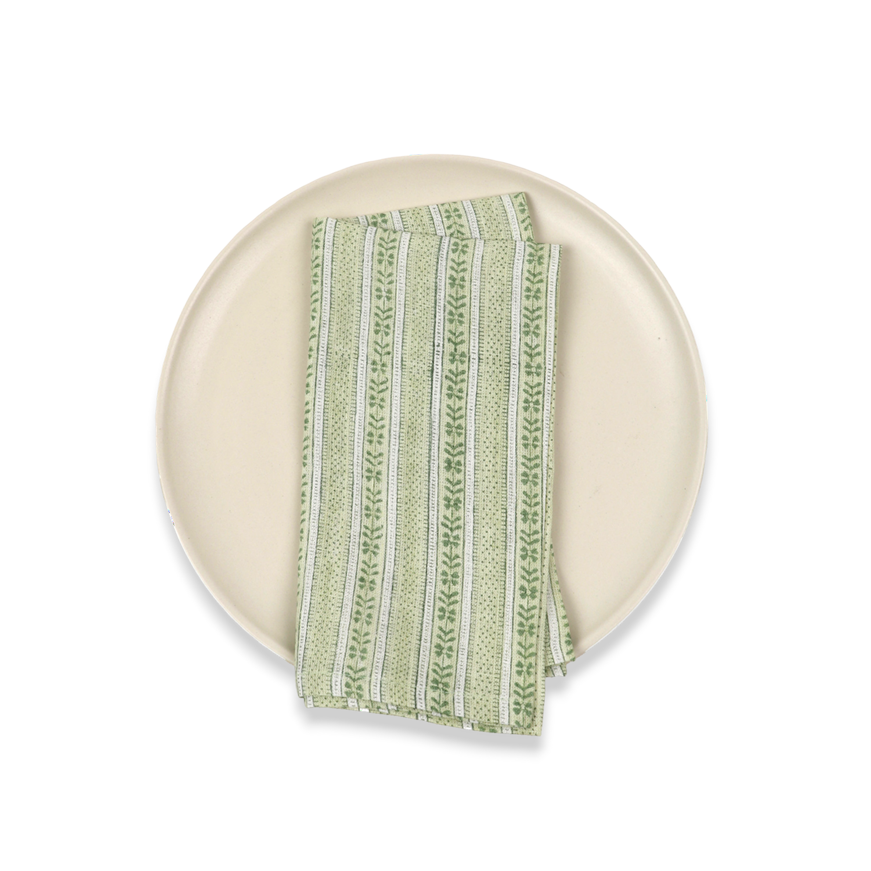 Reva Sage – Hand Block Printed Linen Napkin (Set of 2) | Size: 18" x 18"