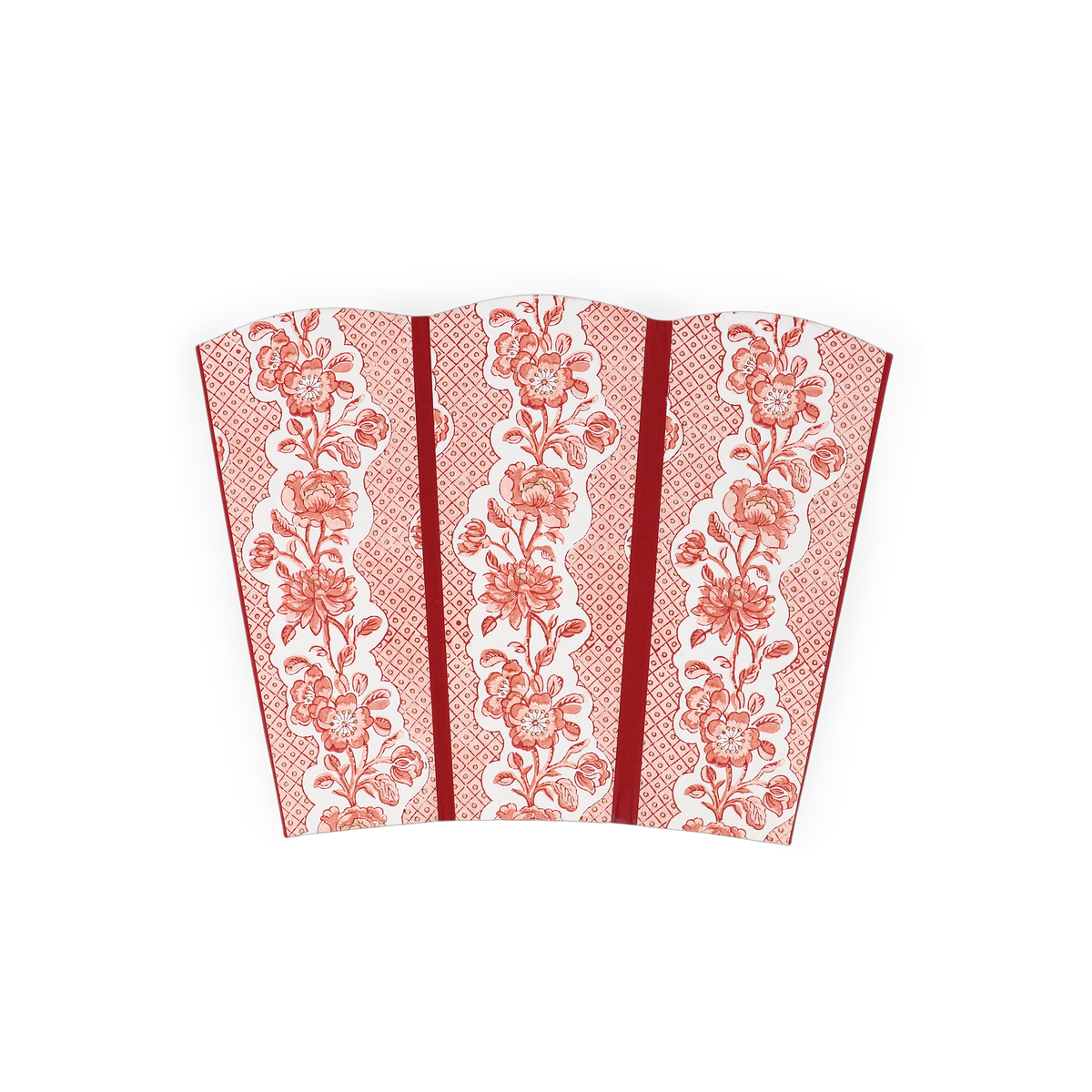 Garnet Red Blooming Trellis – Hand Block Printed Scalloped Basket (9.5" W x 9.5" D x 12" H.)