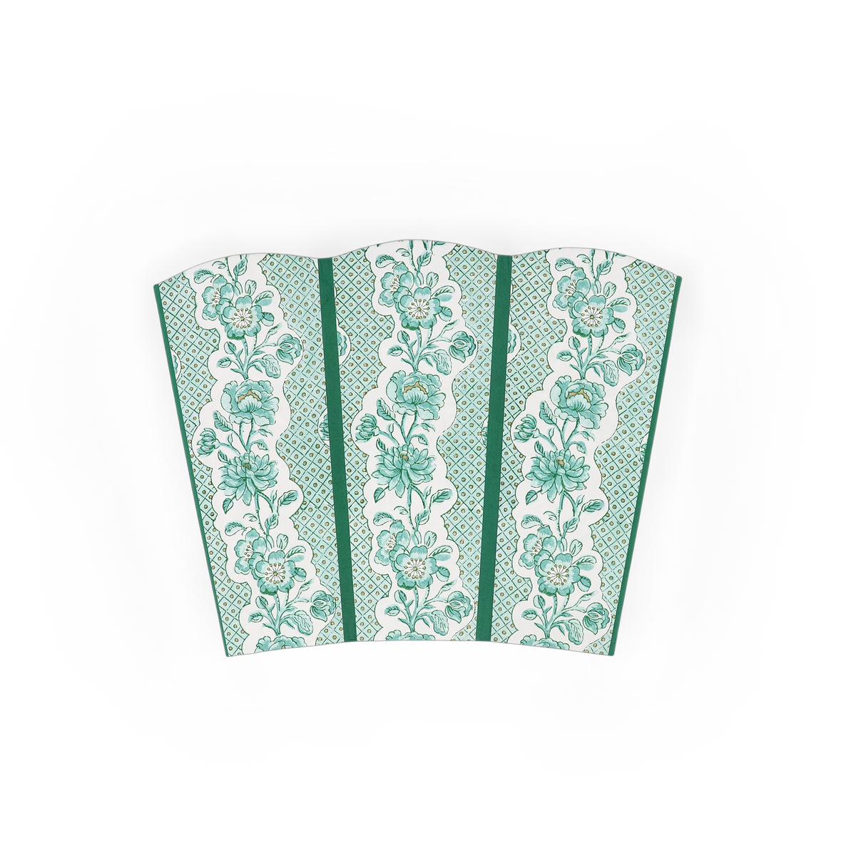 Celadon Green Blooming Trellis – Hand Block Printed Scalloped Basket (9.5" W x 9.5" D x 12" H.)