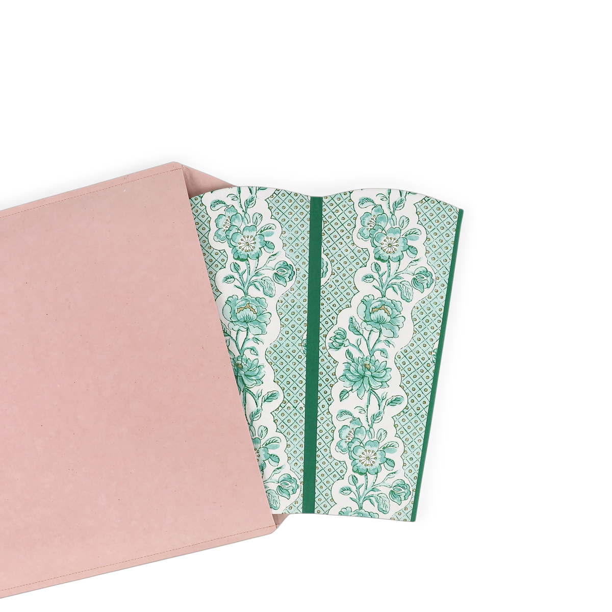 Celadon Green Blooming Trellis – Hand Block Printed Scalloped Basket (9.5" W x 9.5" D x 12" H.)