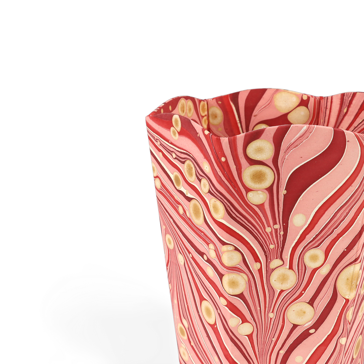 Garnet Red Fire Whirl – Hand Marbled Scalloped Basket (9.5" W x 9.5" D x 12" H.)