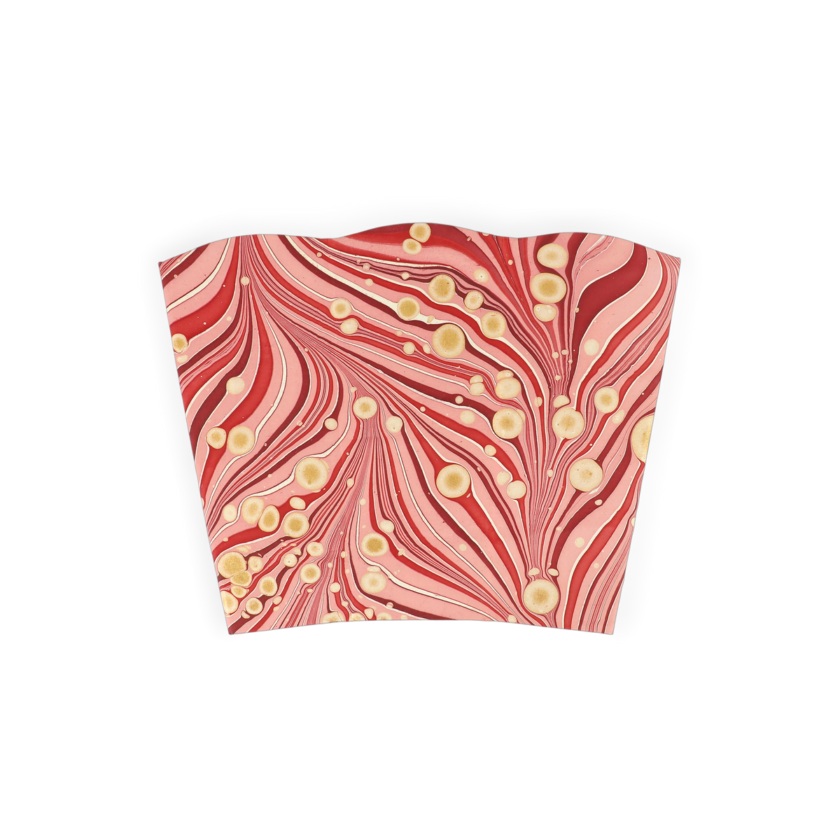 Garnet Red Fire Whirl – Hand Marbled Scalloped Basket (9.5" W x 9.5" D x 12" H.)