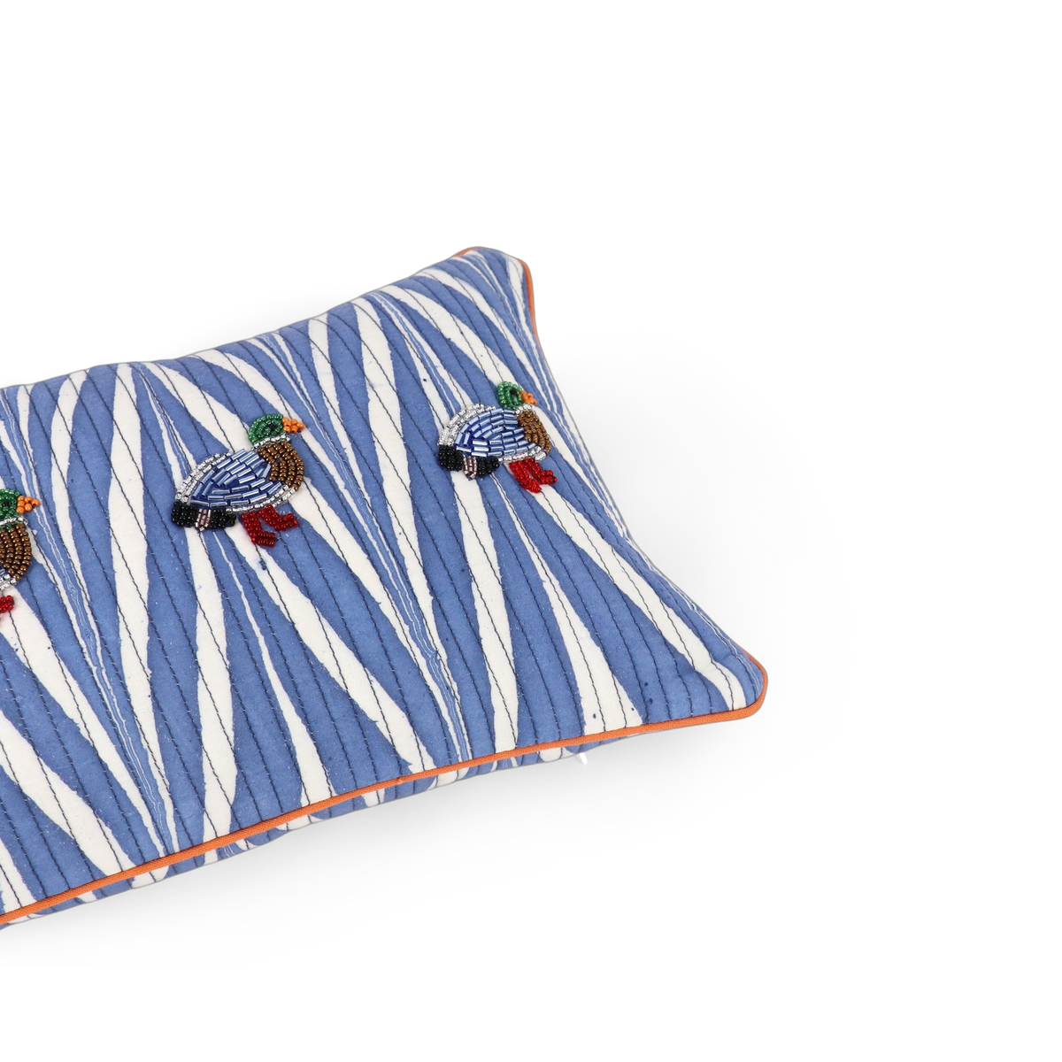 Harbor Blue Banyan – Hand Embroidered Cushion Cover (12" W× 7.5" H)