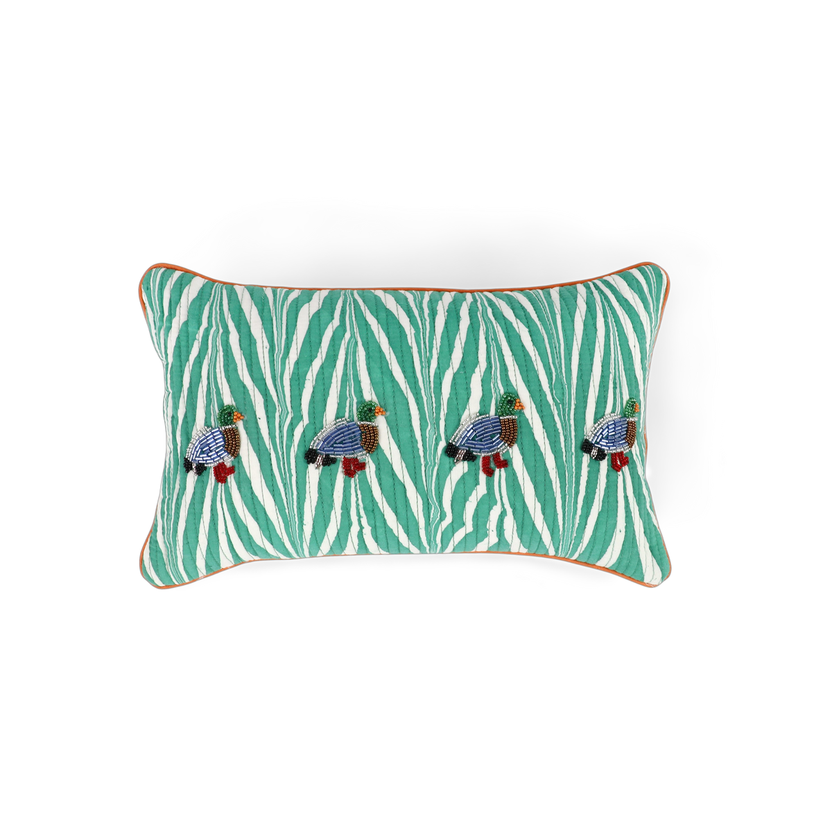 Celadon Green Banyan – Hand Embroidered Cushion Cover (12" W× 7.5" H)