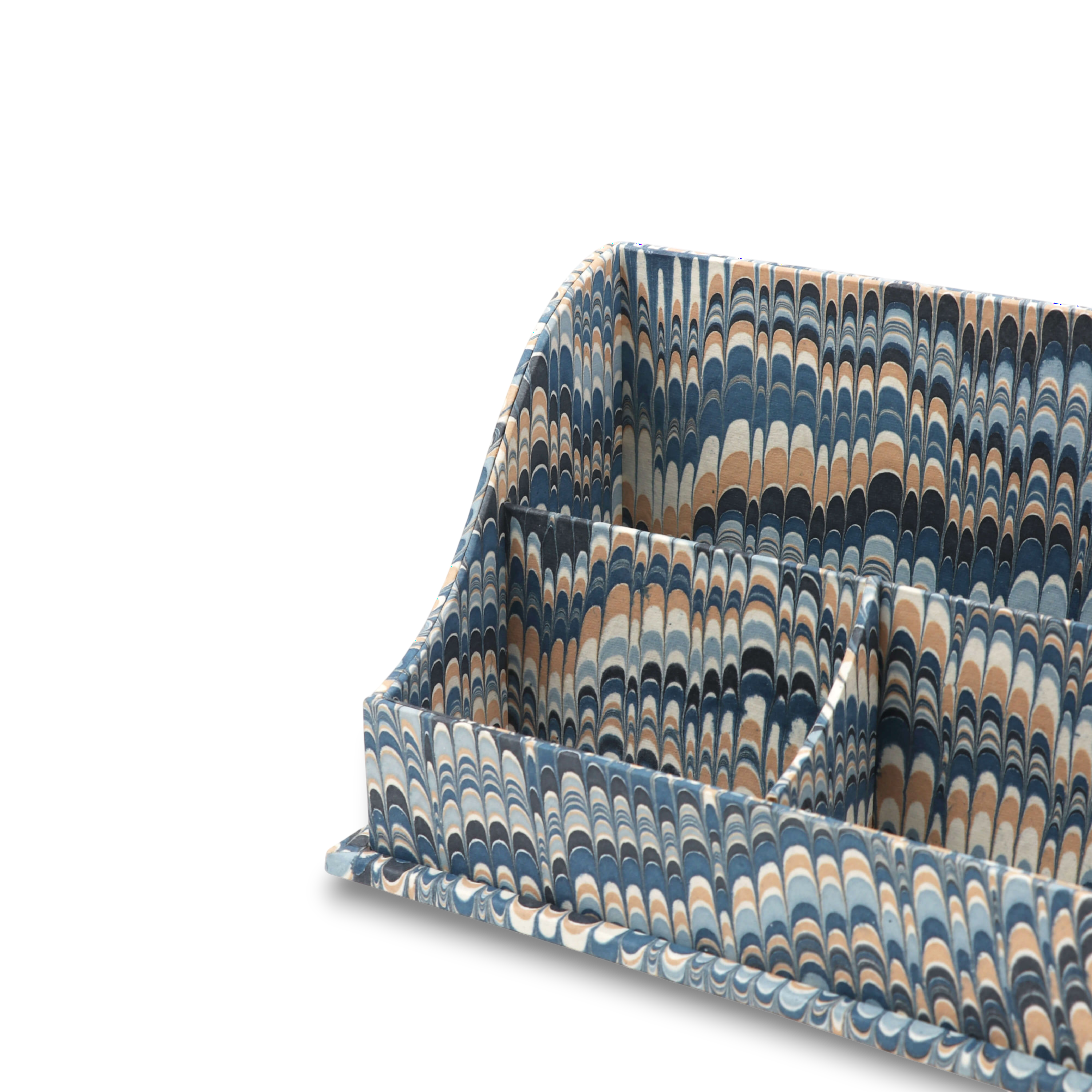 Mountain Marble – Hand Marbled Desk Organizer in Indigo Sand (10" x 6" x 6")