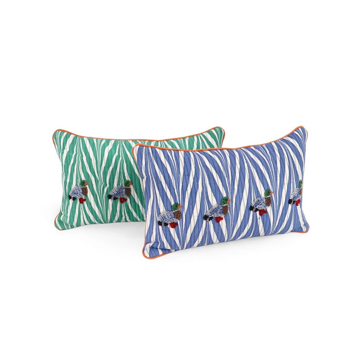 Harbor Blue Banyan – Hand Embroidered Cushion Cover (12" W× 7.5" H)