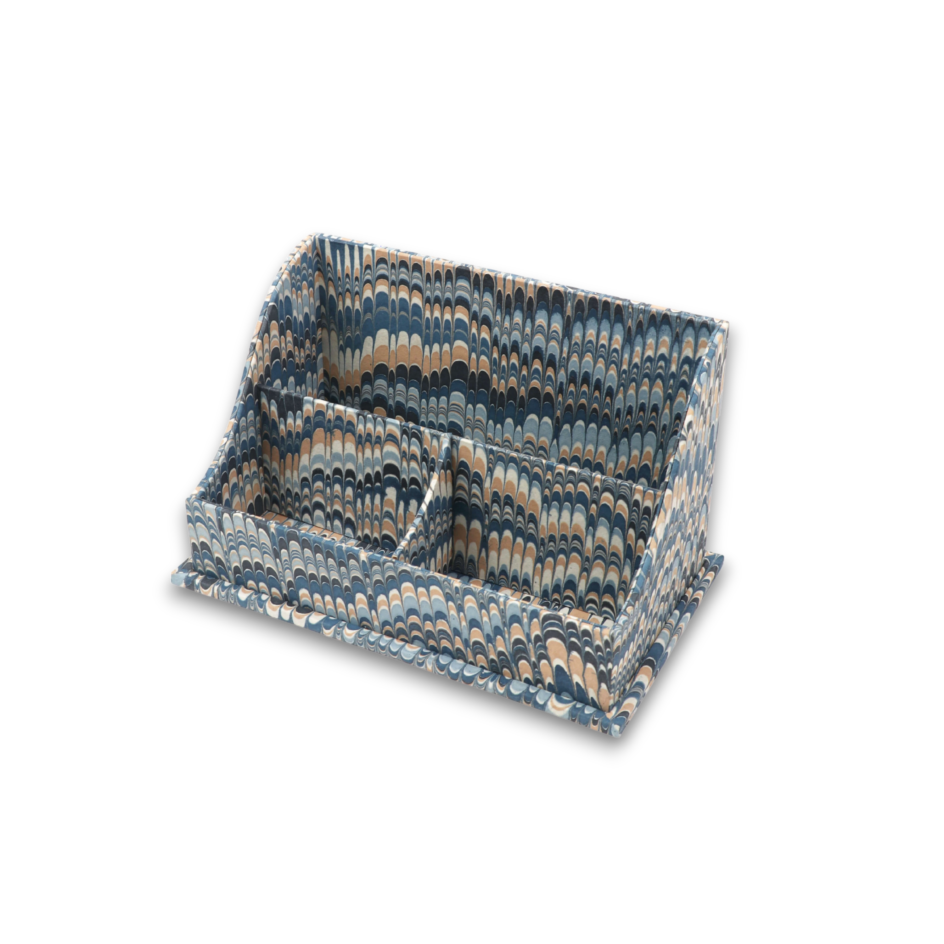 Mountain Marble – Hand Marbled Desk Organizer in Indigo Sand (10" x 6" x 6")