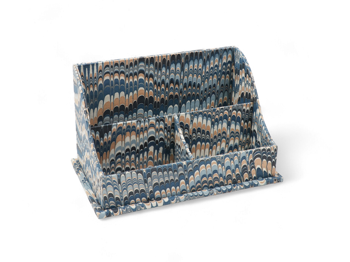 Mountain Marble – Hand Marbled Desk Organizer in Indigo Sand (10" x 6" x 6")