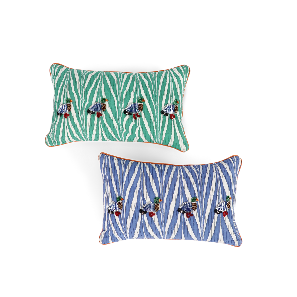 Harbor Blue Banyan – Hand Embroidered Cushion Cover (12" W× 7.5" H)