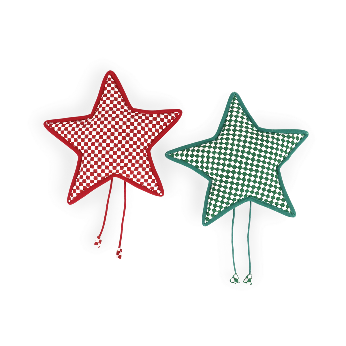 Garnet Red Check – Hand Block Printed Christmas Ornament Star (9.5" × 9.5")