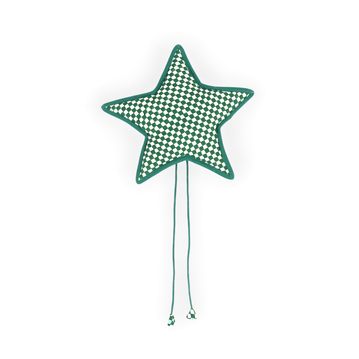 Celadon Green Check – Hand Block Printed Christmas Ornament Star (9.5" × 9.5")