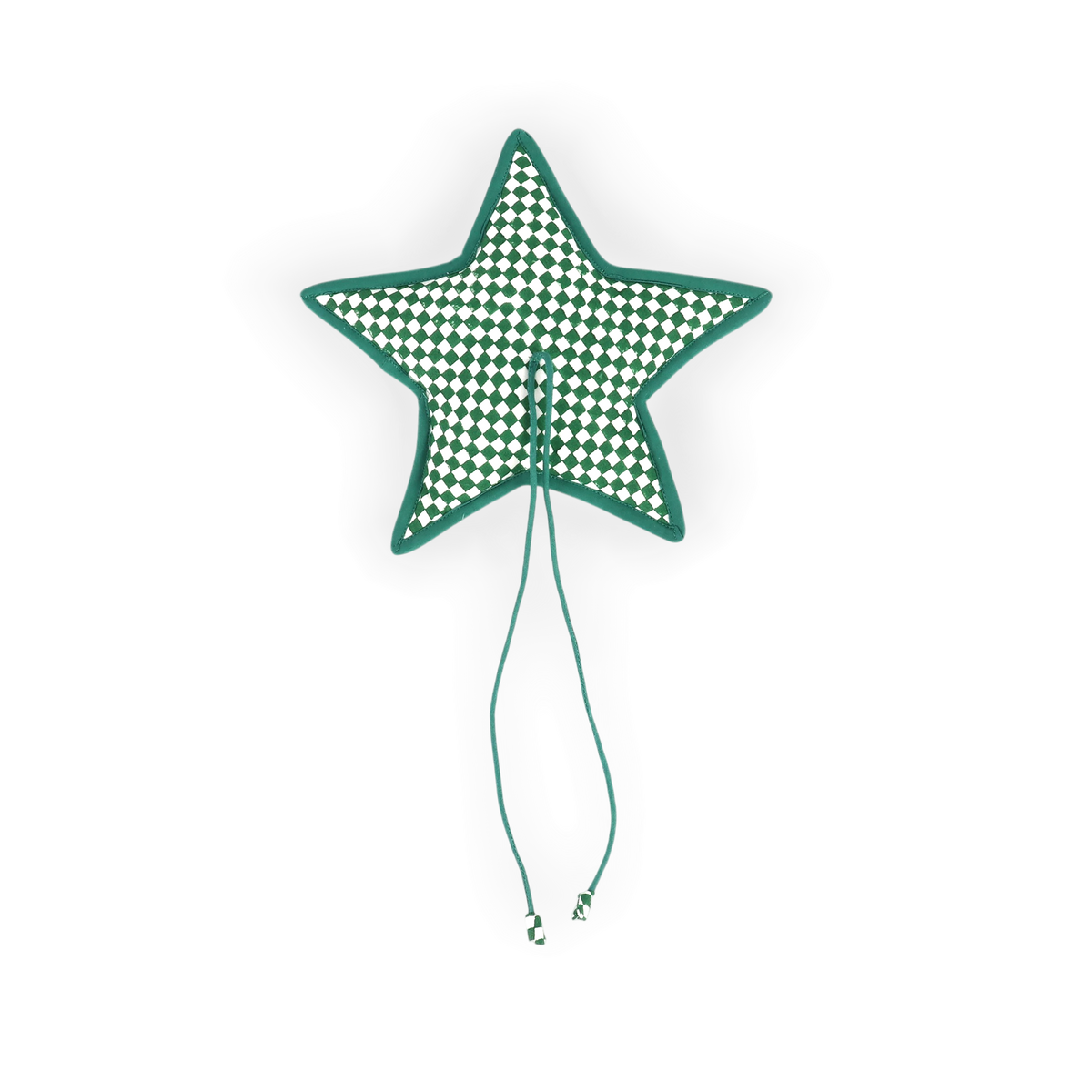 Celadon Green Check – Hand Block Printed Christmas Ornament Star (9.5" × 9.5")