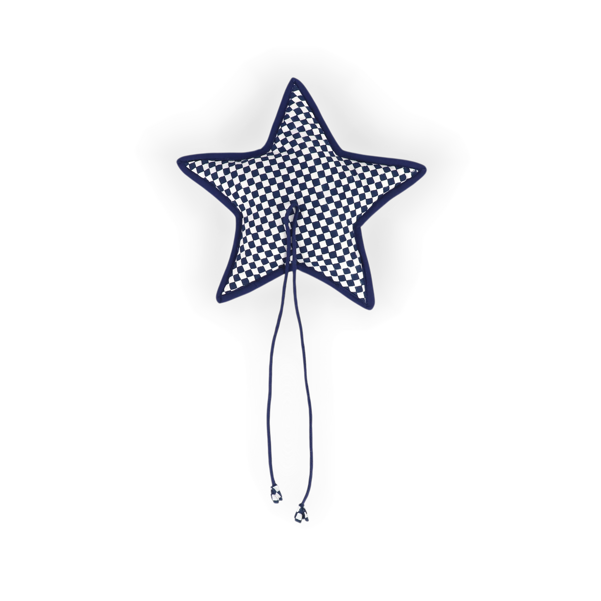 Harbor Blue Check – Hand Block Printed Christmas Ornament Star (9.5" × 9.5")