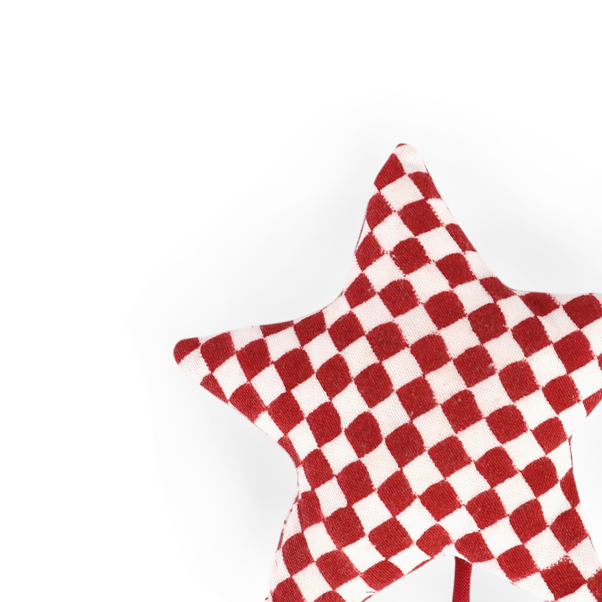 Garnet Red Check – Hand Block Printed Christmas Ornament Star (4.5" × 4.5")