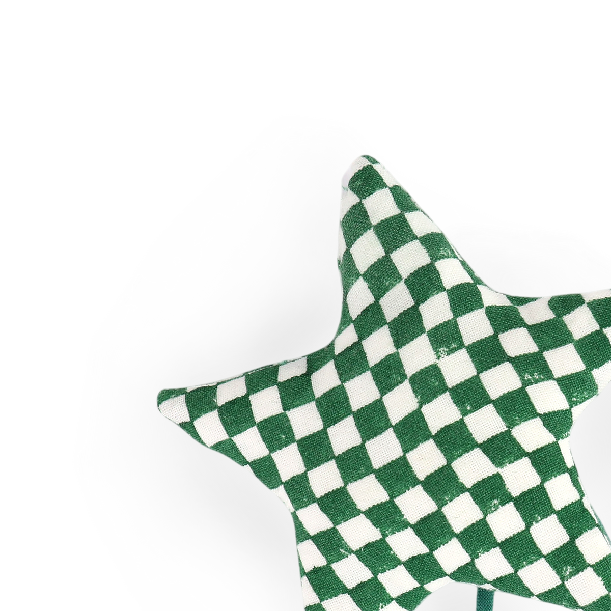 Celadon Green Check – Hand Block Printed Christmas Ornament Star (4.5" × 4.5")