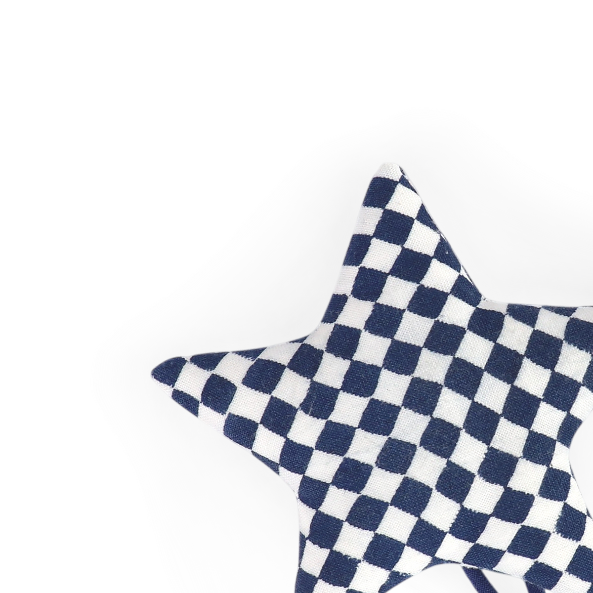 Harbor Blue Check – Hand Block Printed Christmas Ornament Star (4.5" × 4.5")