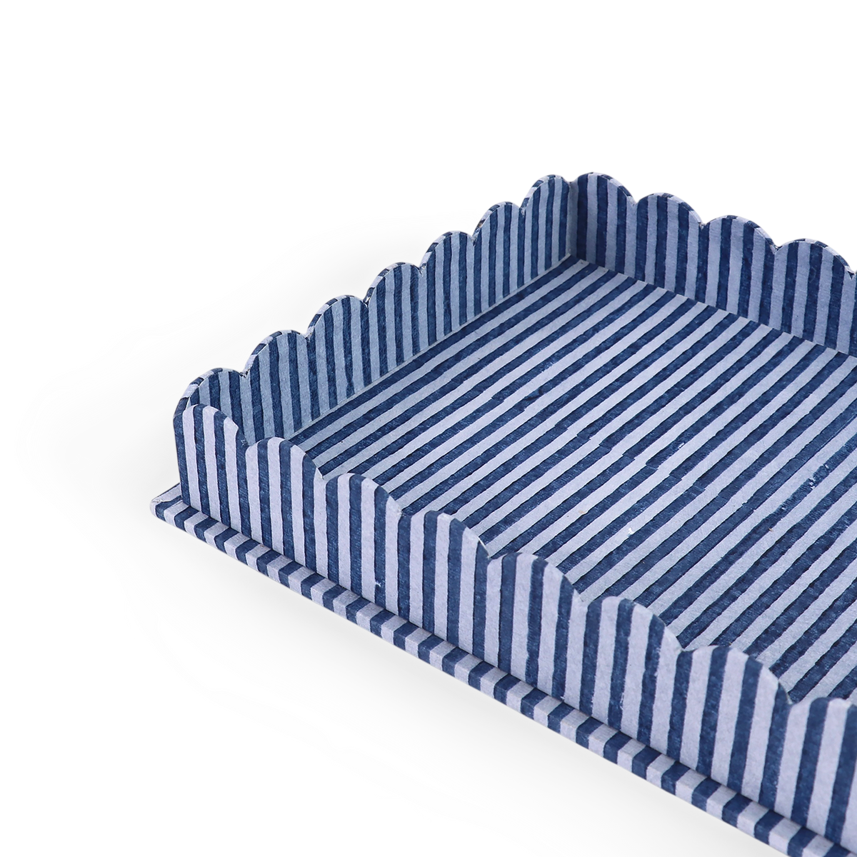 Harbor Blue Classic Stripe – Hand Block Printed Tray Set (Set of 2) (Large: 12" x 9.5" x 1.5") ( Small: 5.5" X 6.75" X 1.5")