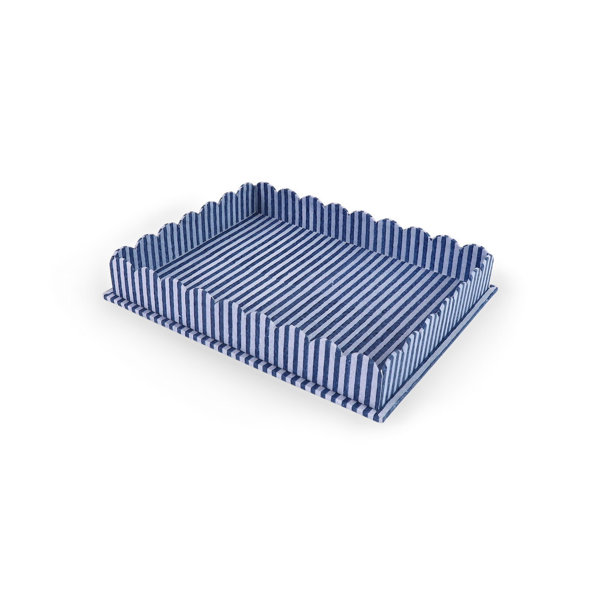 Harbor Blue Classic Stripe – Hand Block Printed Tray Set (Set of 2) (Large: 12" x 9.5" x 1.5") ( Small: 5.5" X 6.75" X 1.5")