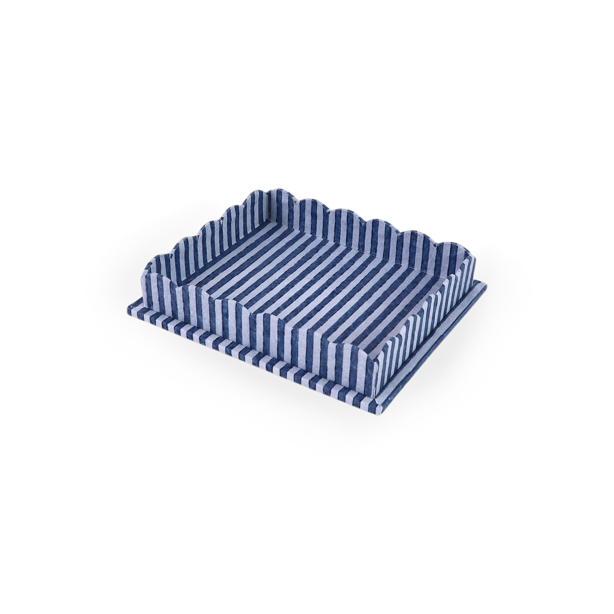 Harbor Blue Classic Stripe – Hand Block Printed Tray Set (Set of 2) (Large: 12" x 9.5" x 1.5") ( Small: 5.5" X 6.75" X 1.5")