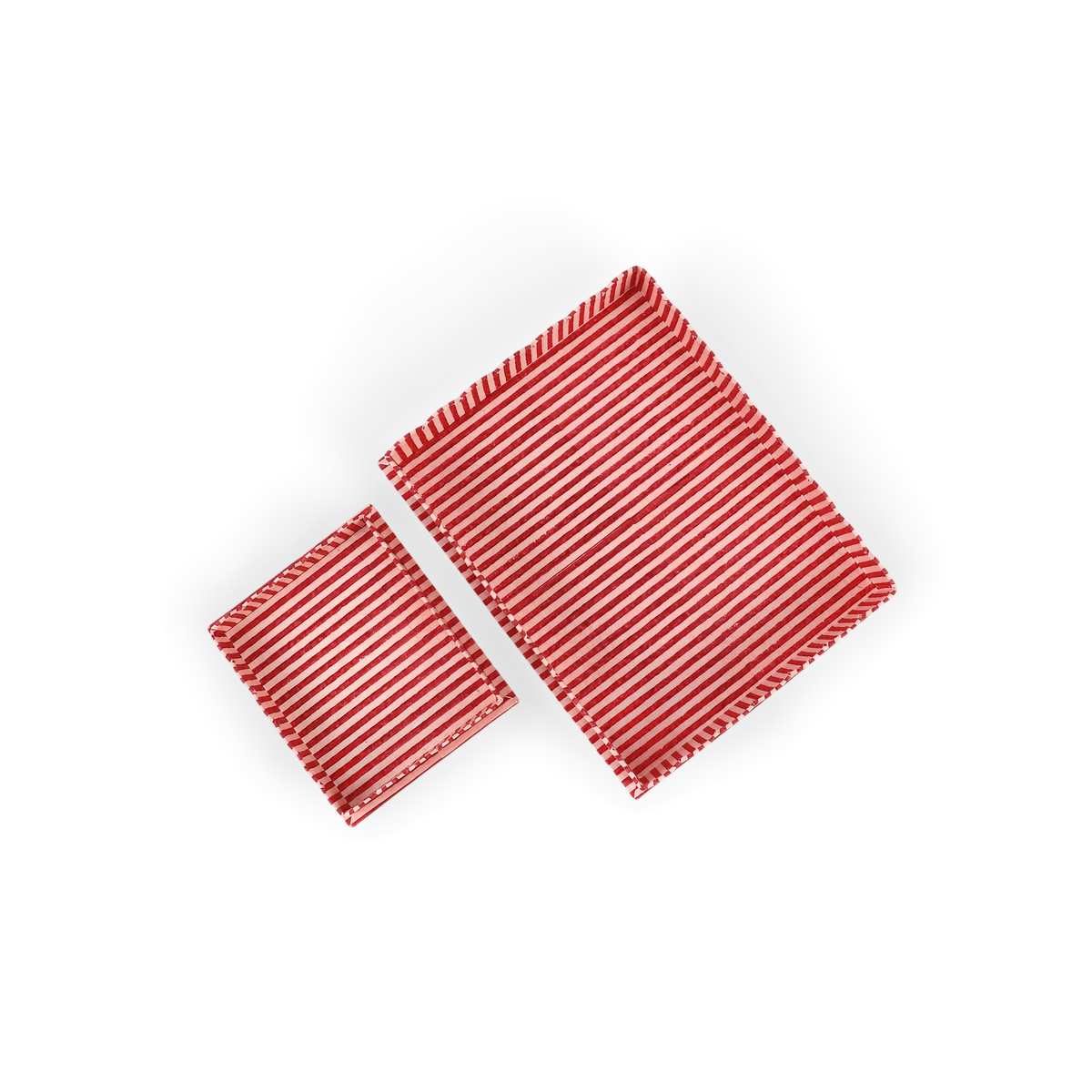 Garnet Red Classic Stripe – Hand Block Printed Tray Set (Set of 2) (Large: 12" x 9.5" x 1.5") ( Small: 5.5" X 6.75" X 1.5")