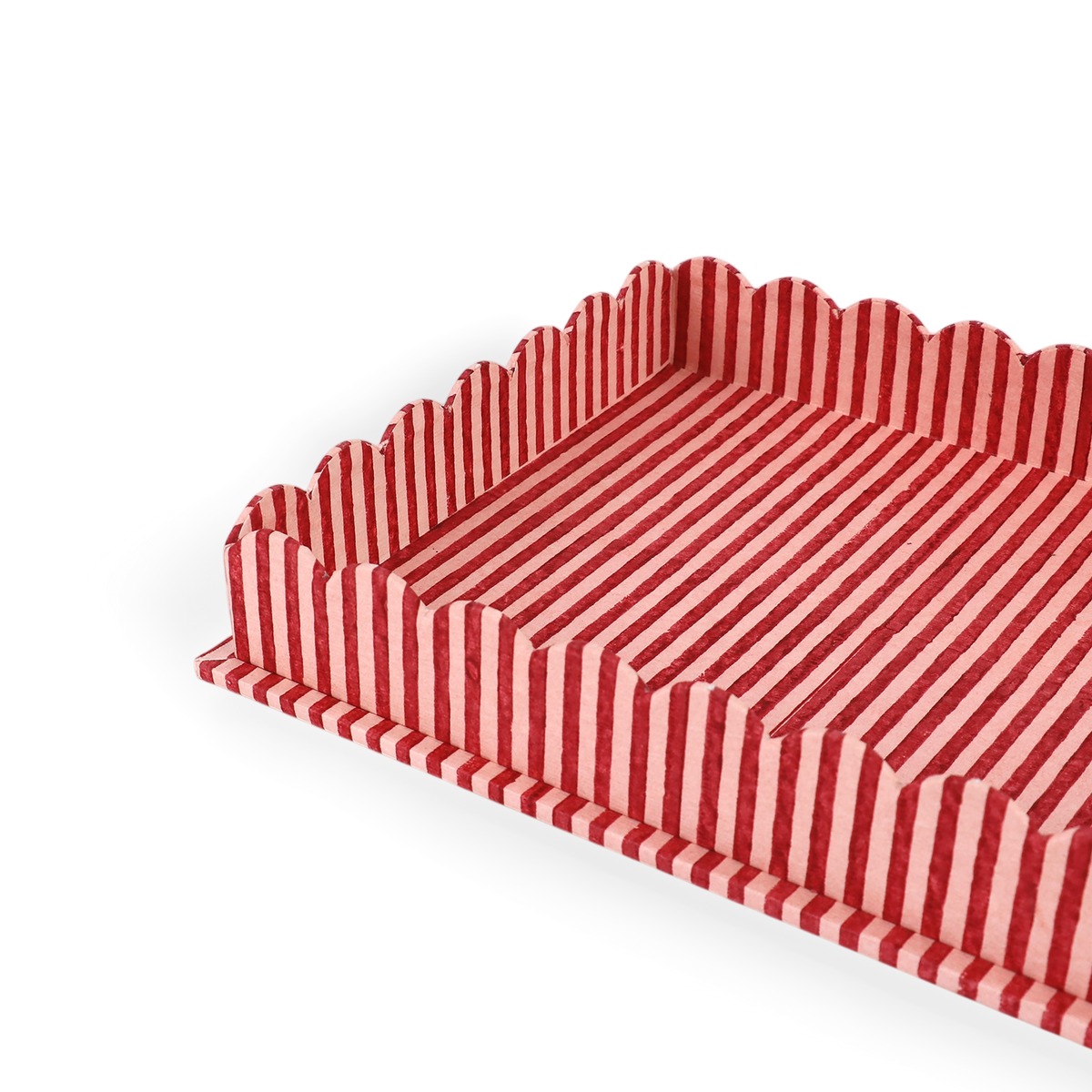 Garnet Red Classic Stripe – Hand Block Printed Tray Set (Set of 2) (Large: 12" x 9.5" x 1.5") ( Small: 5.5" X 6.75" X 1.5")