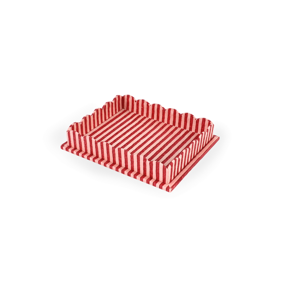 Garnet Red Classic Stripe – Hand Block Printed Tray Set (Set of 2) (Large: 12" x 9.5" x 1.5") ( Small: 5.5" X 6.75" X 1.5")
