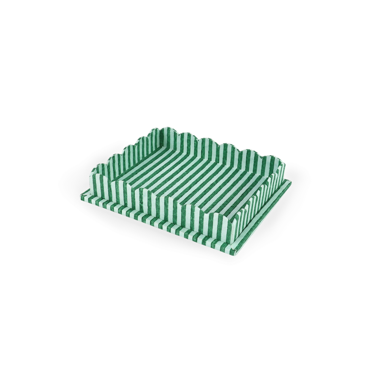Celadon Green Classic Stripe – Hand Block Printed Tray Set (Set of 2) (Large: 12" x 9.5" x 1.5") ( Small: 5.5" X 6.75" X 1.5")