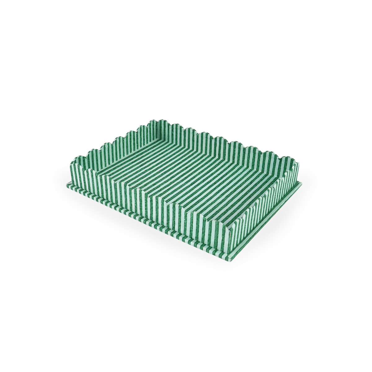 Celadon Green Classic Stripe – Hand Block Printed Tray Set (Set of 2) (Large: 12" x 9.5" x 1.5") ( Small: 5.5" X 6.75" X 1.5")