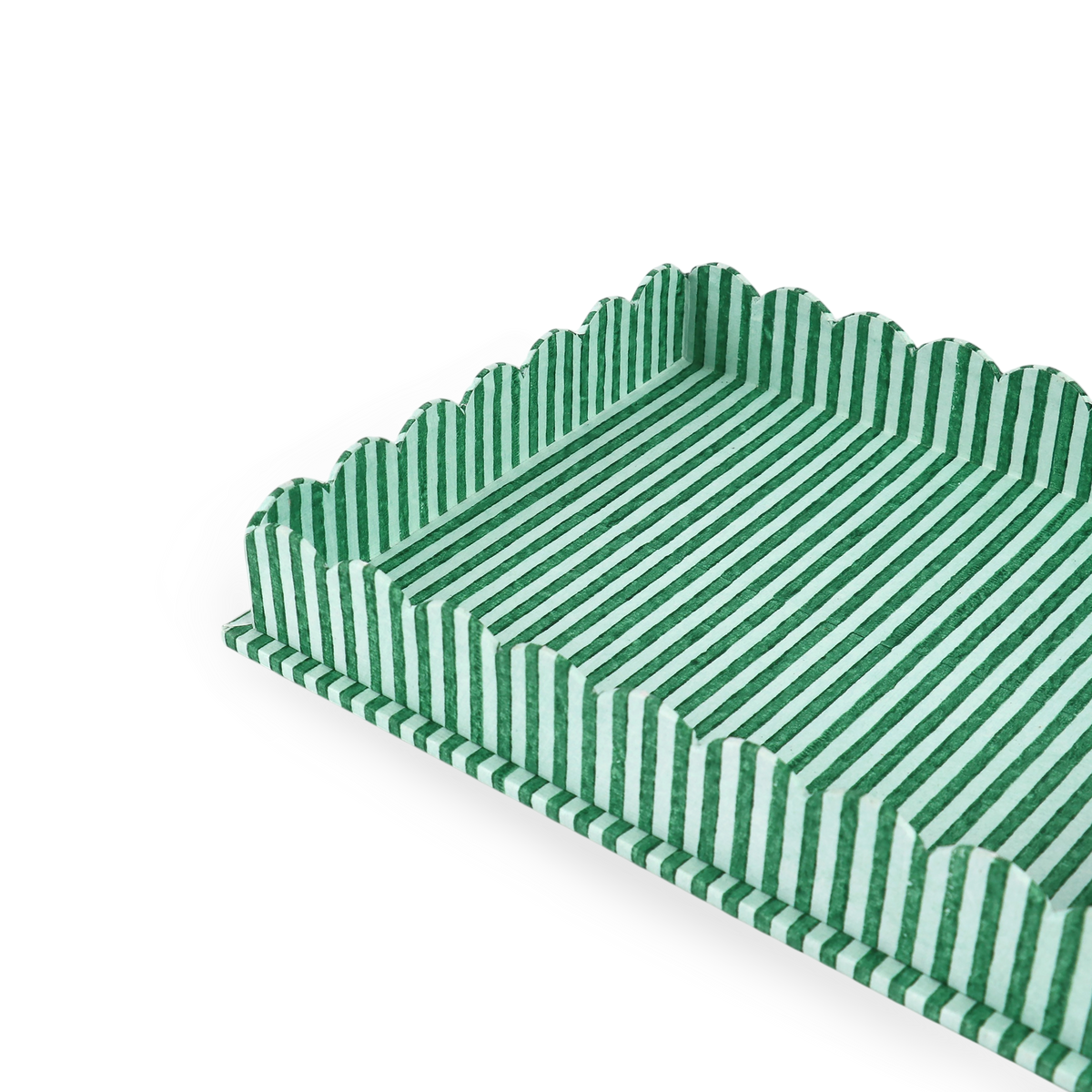 Celadon Green Classic Stripe – Hand Block Printed Tray Set (Set of 2) (Large: 12" x 9.5" x 1.5") ( Small: 5.5" X 6.75" X 1.5")
