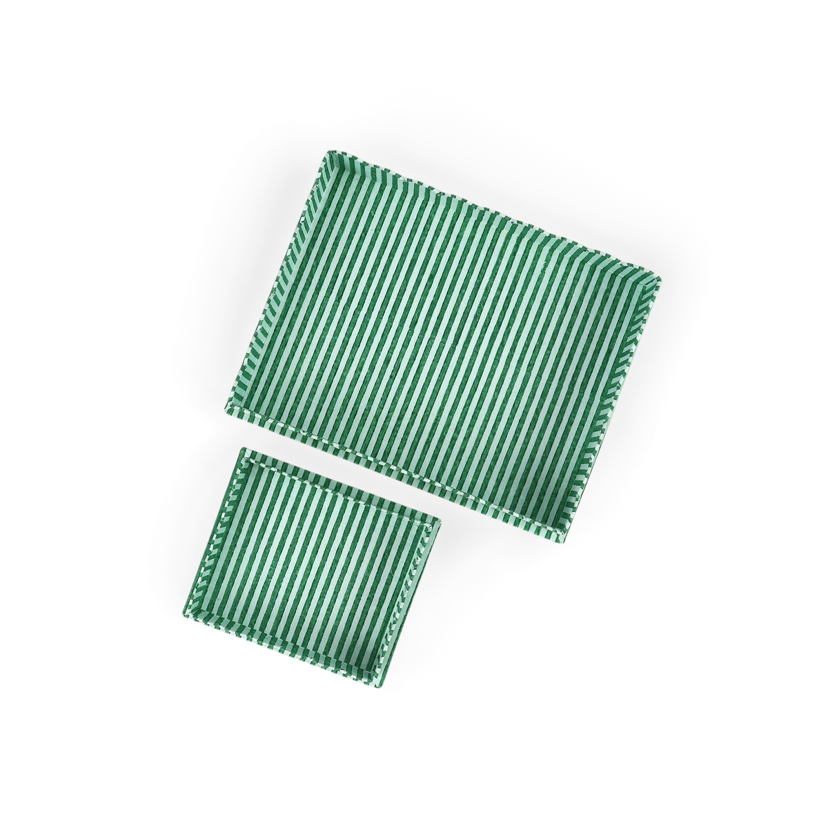 Celadon Green Classic Stripe – Hand Block Printed Tray Set (Set of 2) (Large: 12" x 9.5" x 1.5") ( Small: 5.5" X 6.75" X 1.5")
