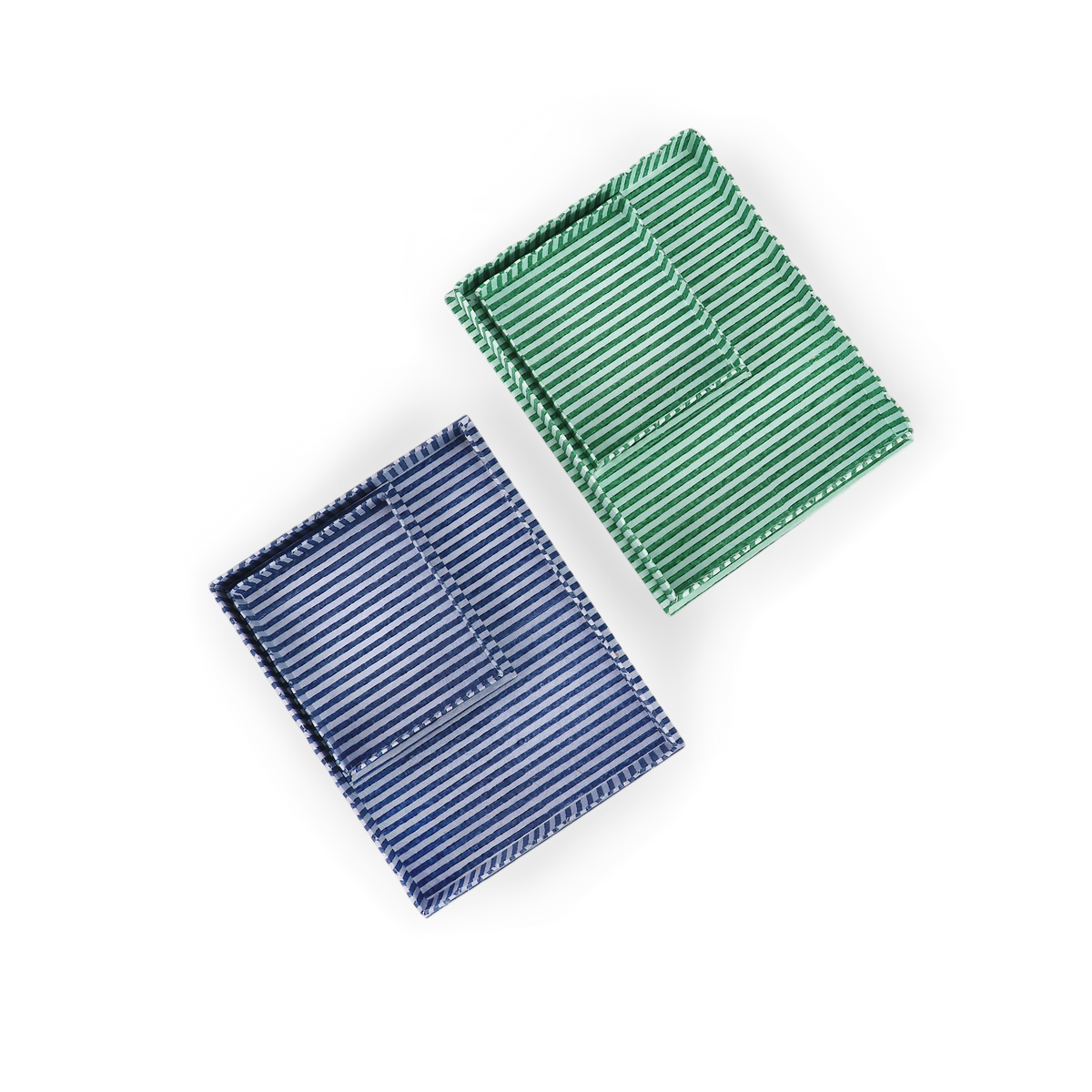 Celadon Green Classic Stripe – Hand Block Printed Tray Set (Set of 2) (Large: 12" x 9.5" x 1.5") ( Small: 5.5" X 6.75" X 1.5")