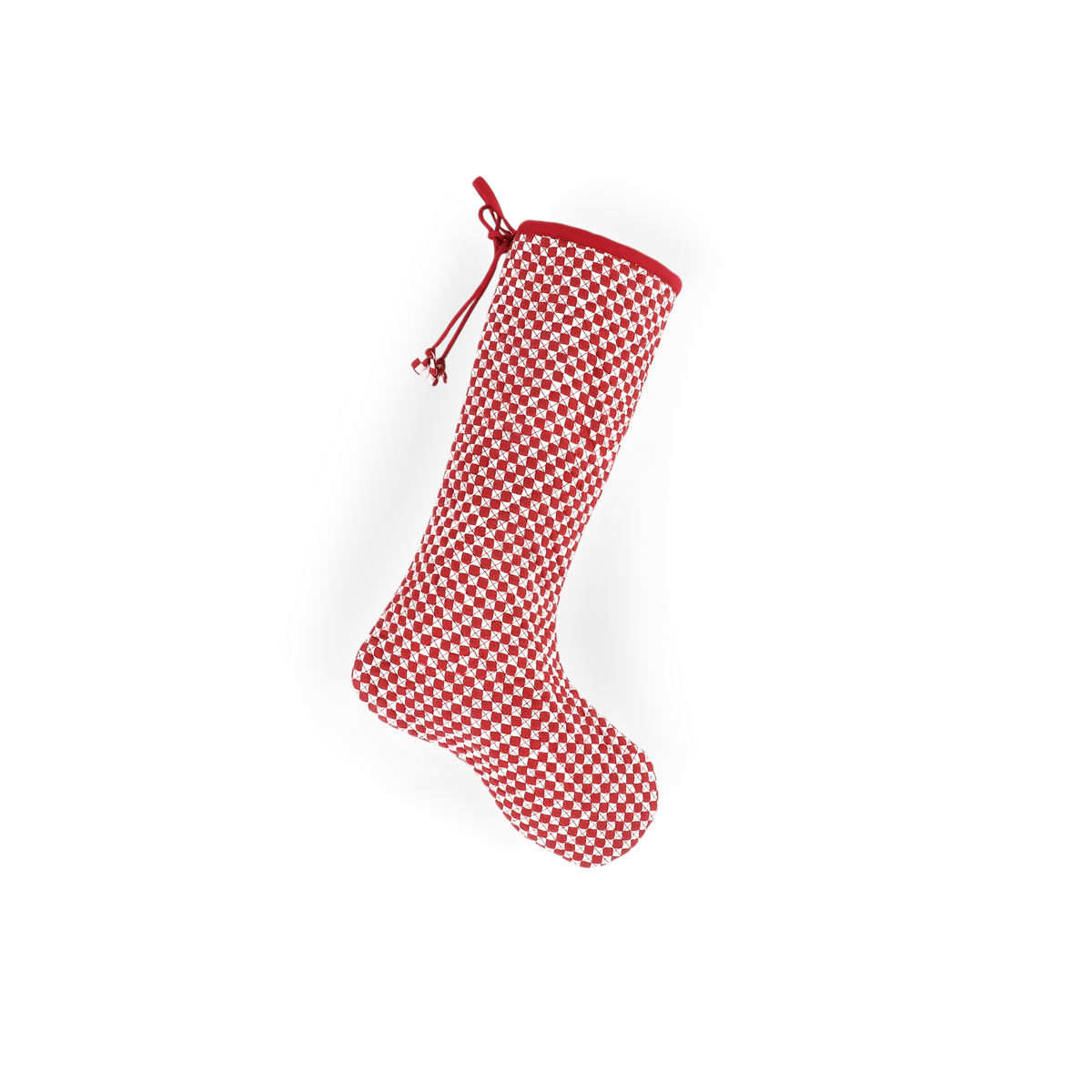 Garnet Red Check – Hand Block Printed Christmas Stocking With Piping (16" × 5")