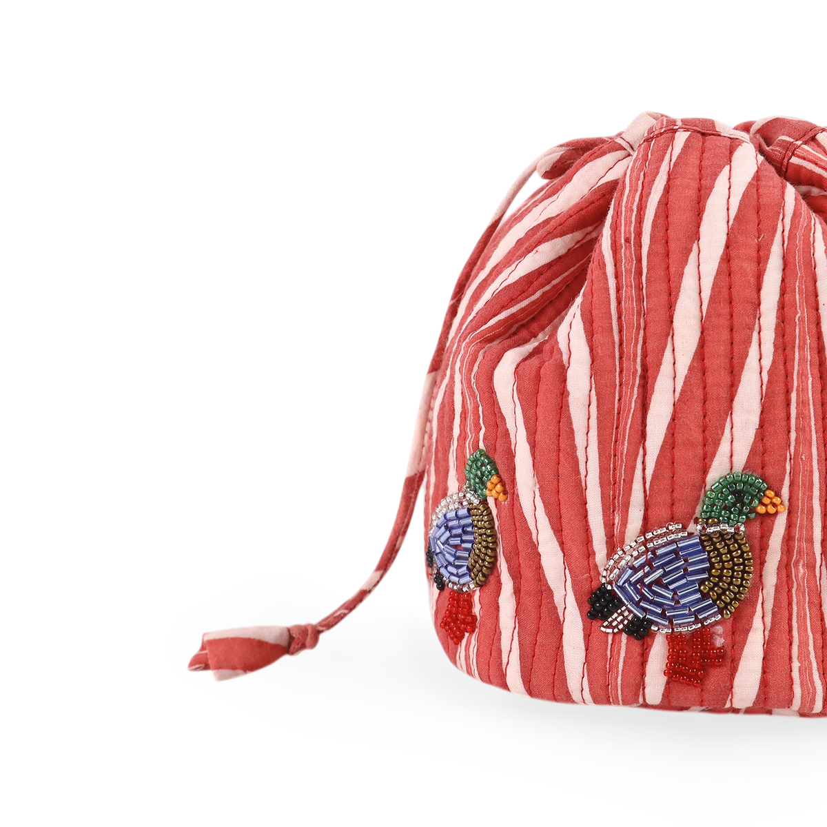 Garnet Red Banyan – Hand Embroidered Quilted Pouch (Jewelry & Beauty Organizer)