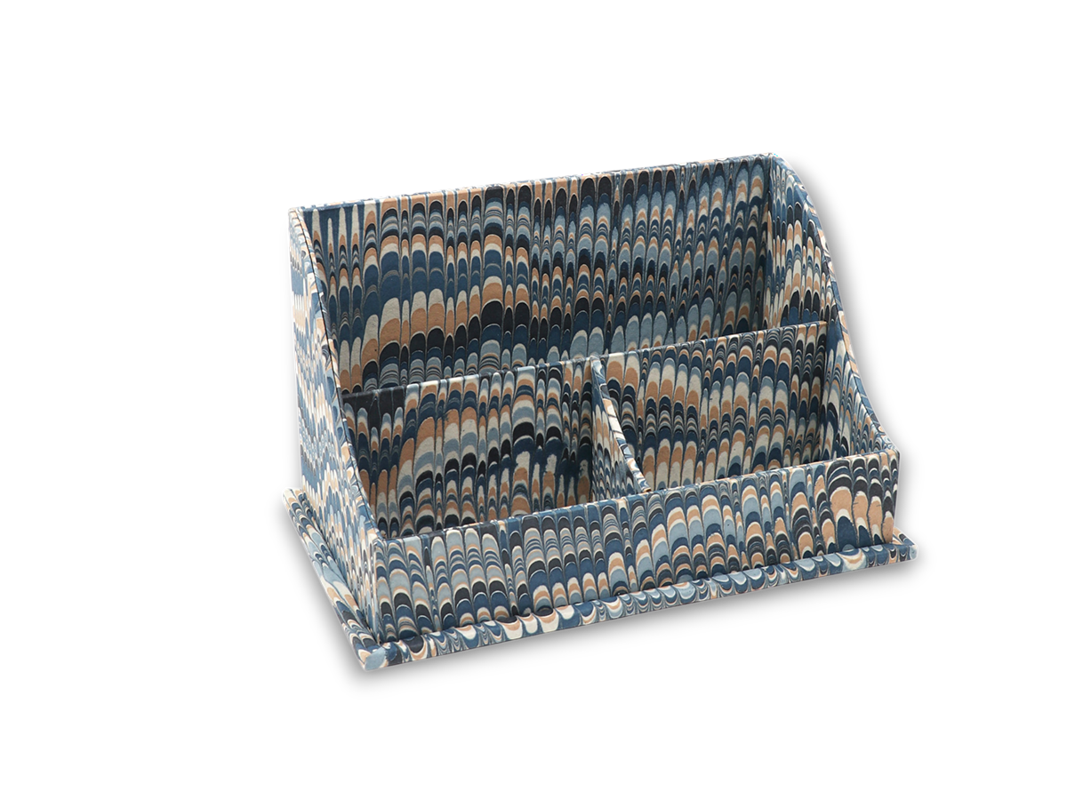 Mountain Marble – Hand Marbled Desk Organizer in Indigo Sand (10" x 6" x 6")