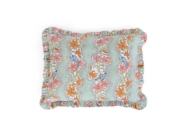 Parrot Garden – Hand Block Printed Linen Pillow Cover (12