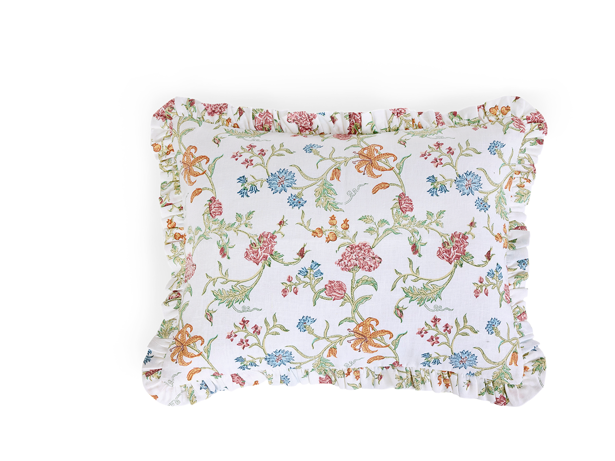 Moonflower Meadow – Hand Block Printed Linen Pillow Cover (12" x 16")