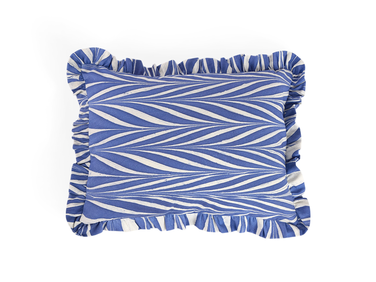 Harbor Blue Banyan – Hand Marbled Cotton Pillow Cover (12" x 16")