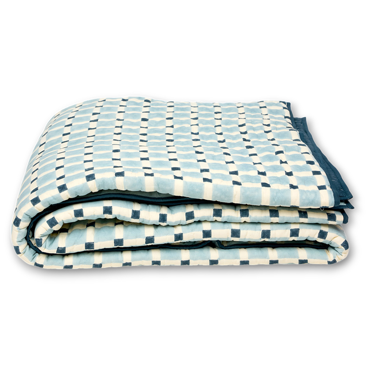 Nila Grid - Hand Block Printed Cotton Quilt (90" x 108")