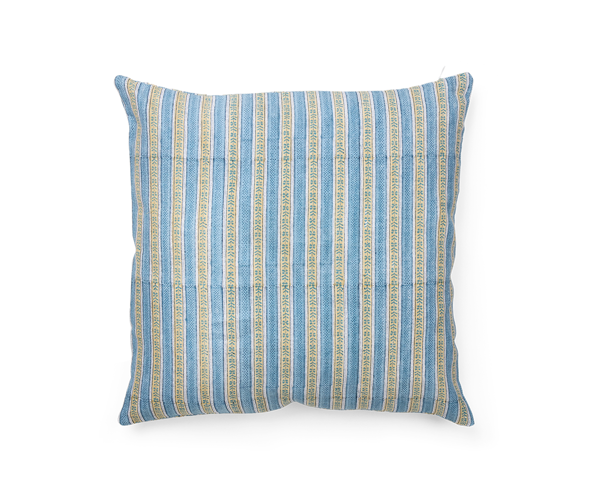 Reva Blue - Hand Block Printed Linen Pillow Cover  ( 20" x 20")