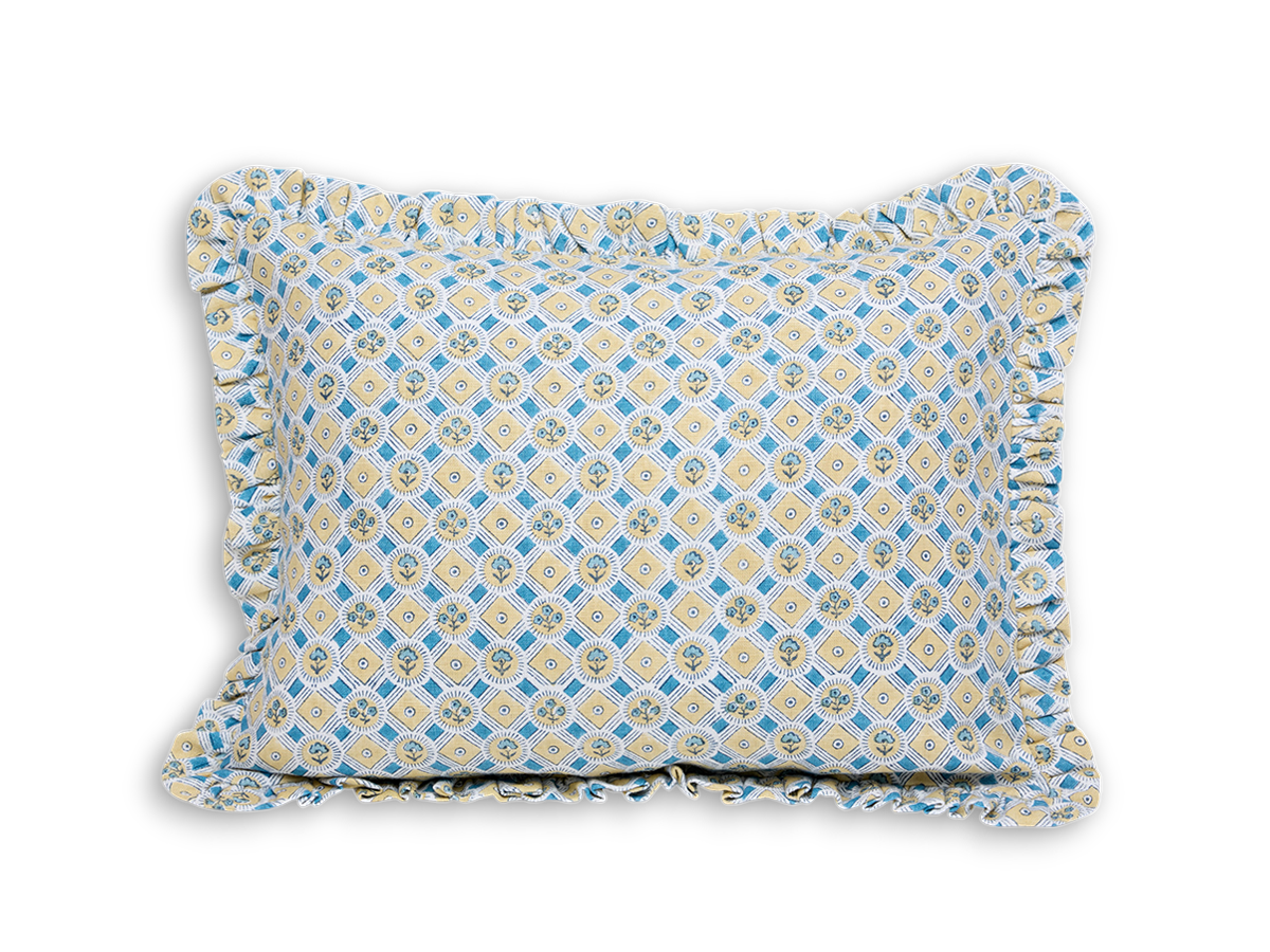 Saanjh Frill – Hand Block Printed Linen Pillow Cover (12" x 16")