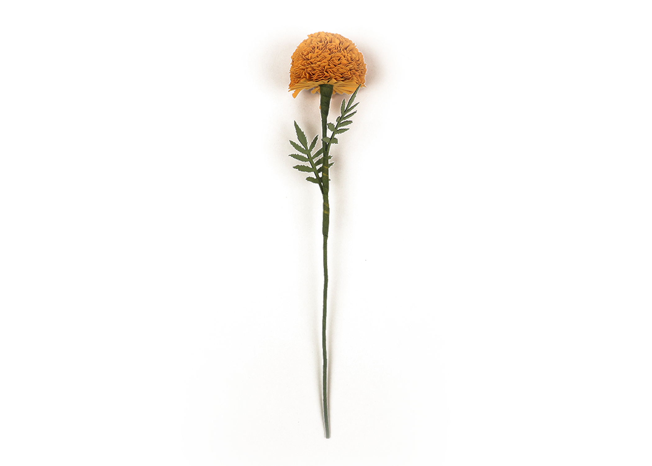 Handmade Paper Marigold – Saffron Bloom Stem (Size: 2.5” x 9” | Recycled Cotton Paper)