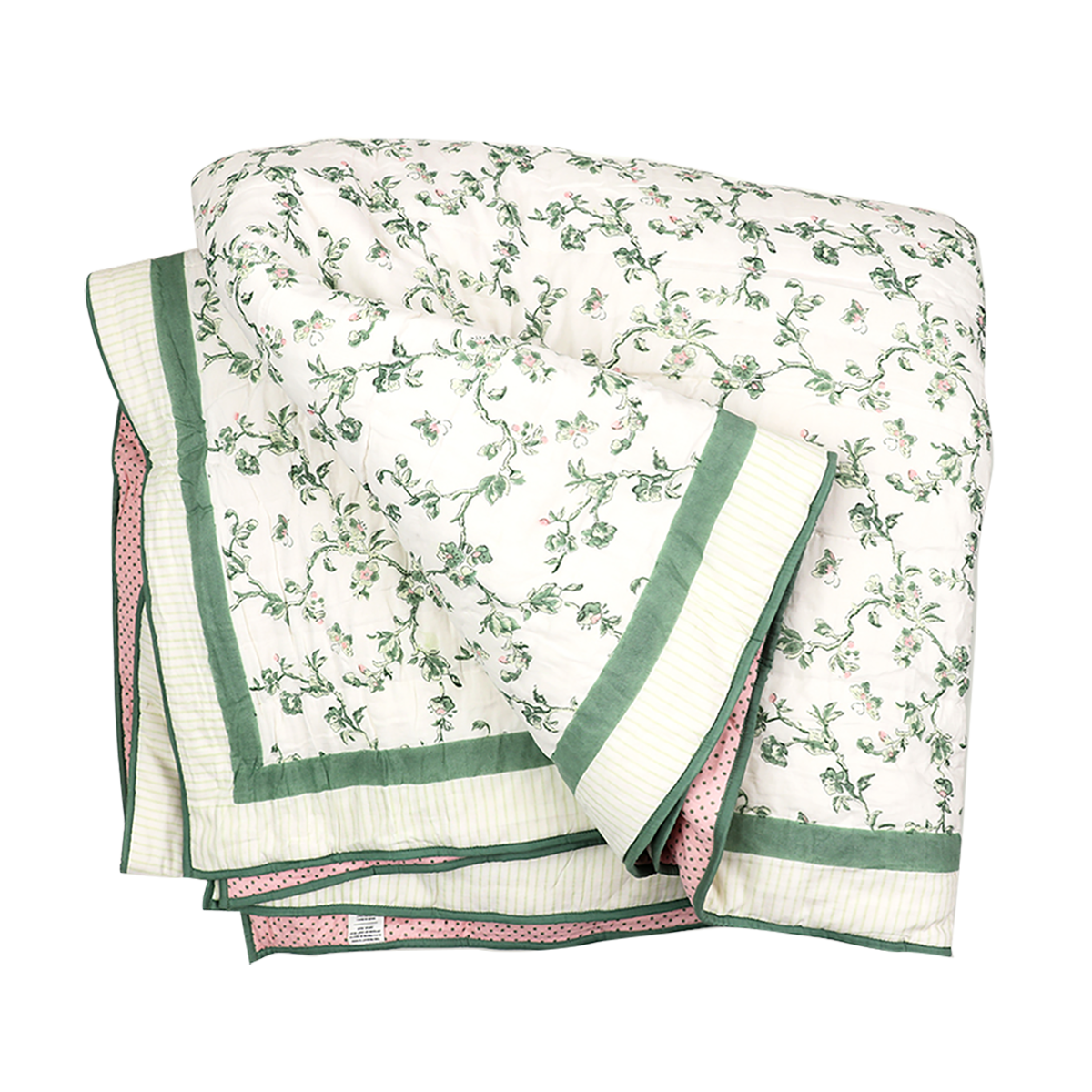 Sage Bloom – Hand Block Printed Cotton Quilt (90" x 108")