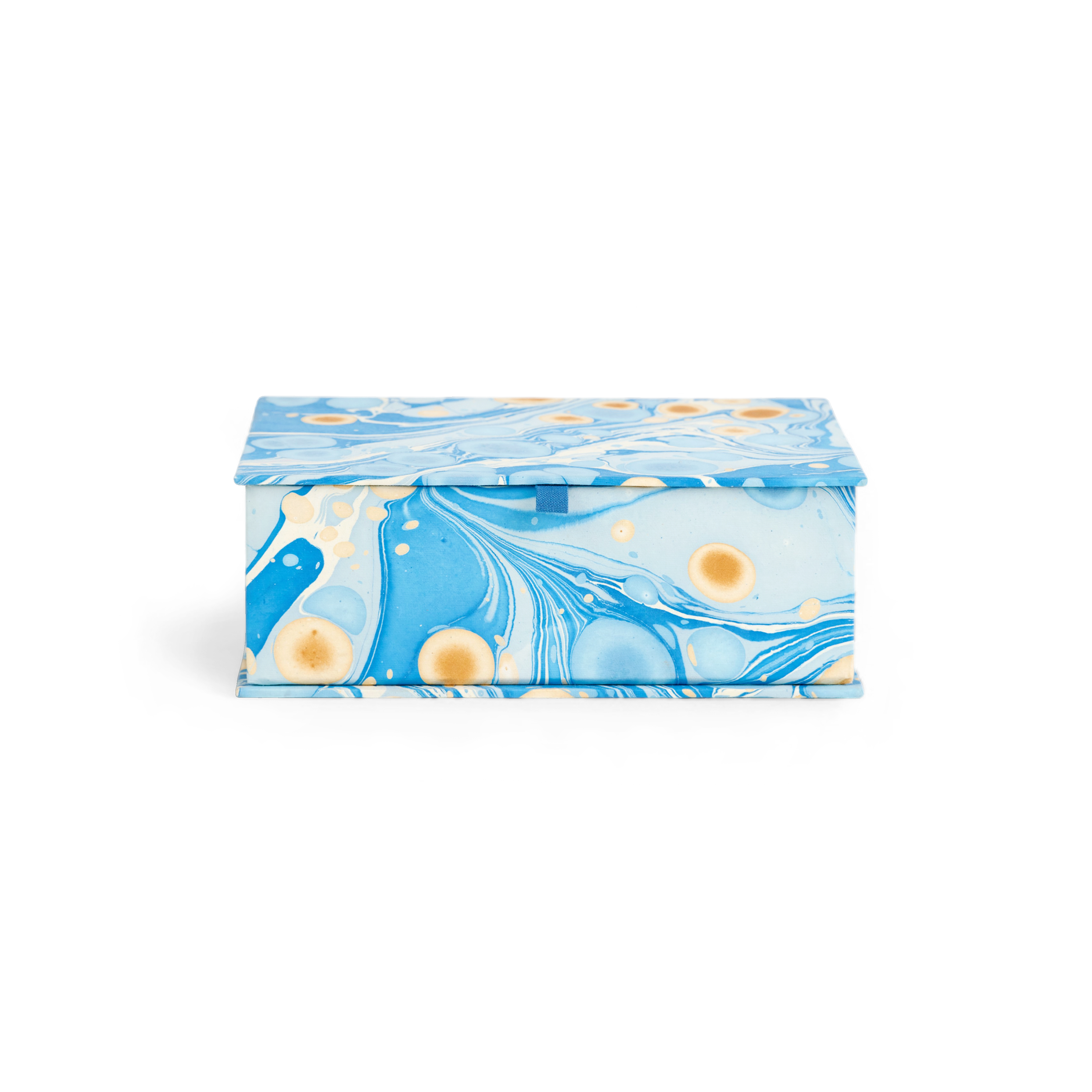 Azure Stone – Hand Marbled Keepsake Box  (9.5" x 7" x 3.5") | 100% Recycled Cotton Paper)