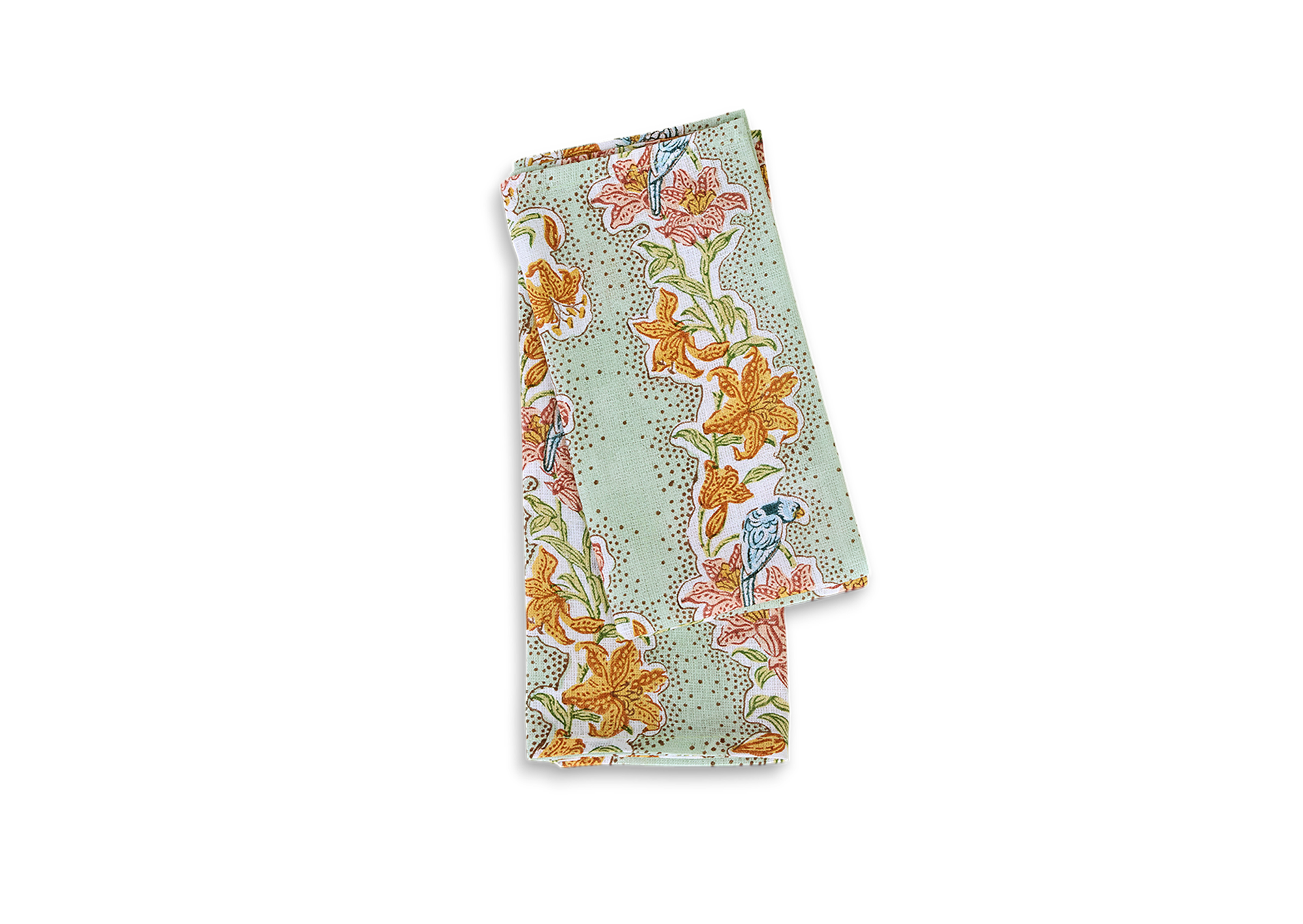 Parrot Garden – Hand Block Printed Linen Napkin (Set of 2) (18" x 18")